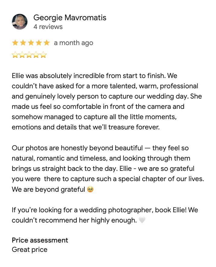 Five-star Google review from Georgie Mavromatis